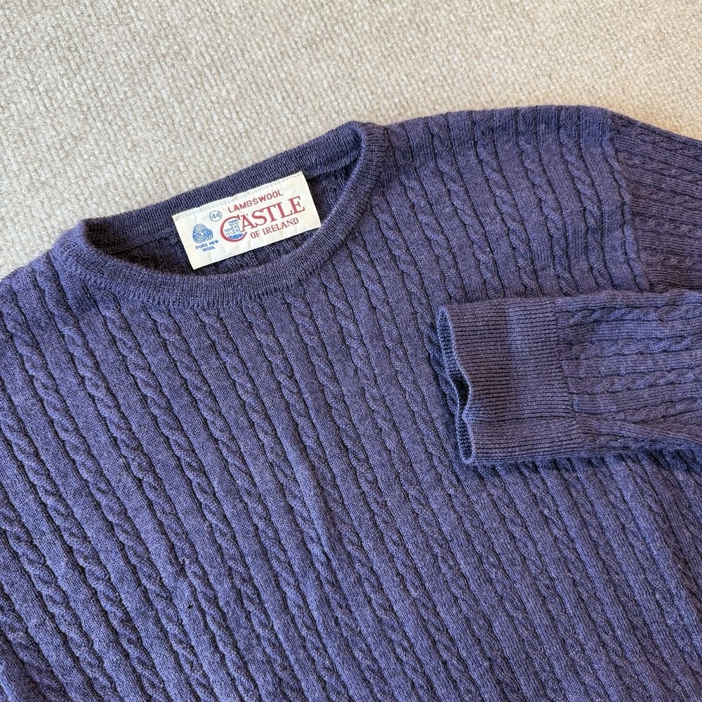 Castle of Ireland Cable Knit Sweater Women's 18 (44) Purple 100% Wool‎